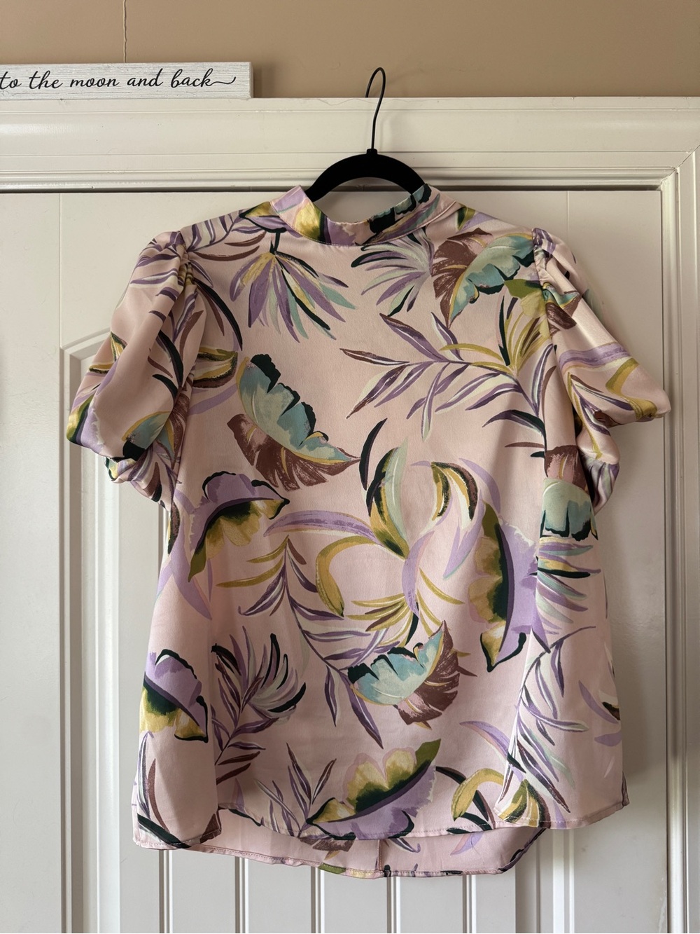 Geegee Mock-Neck Floral Puff-Sleeve Blouse - Pink